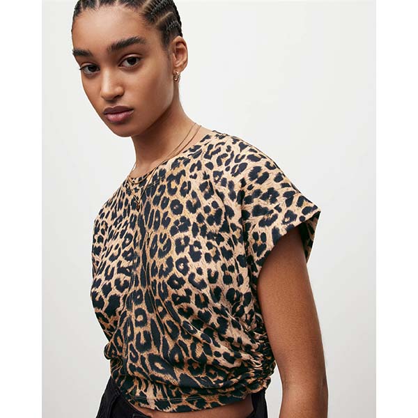 Allsaints Australia Womens Mira Leopard Print Drawcord T-Shirt Brown AU03-657